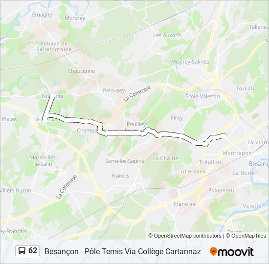 Plan de la ligne 62 de bus