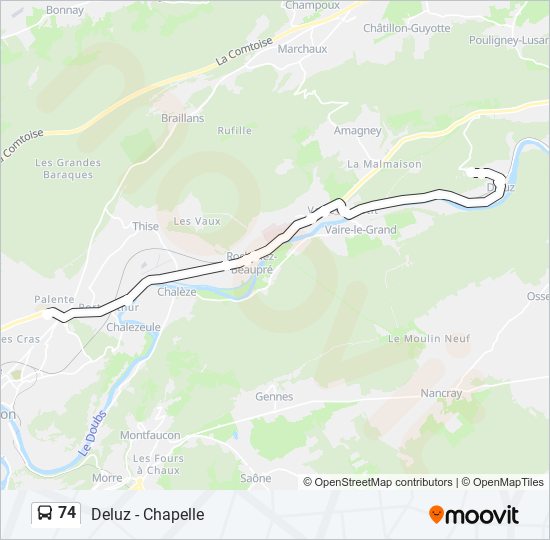 Mapa de 74 de autobús