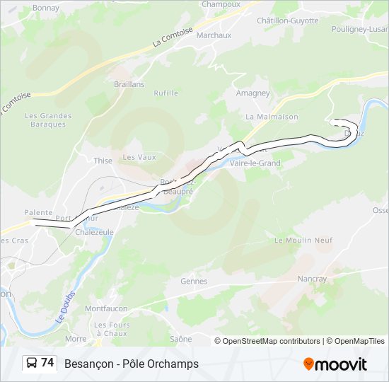 Plan de la ligne 74 de bus