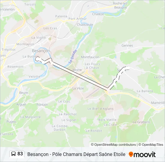 Plan de la ligne 83 de bus