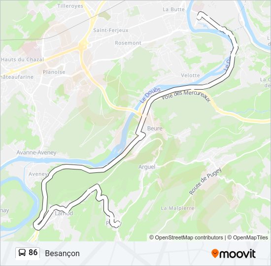 Plan de la ligne 86 de bus