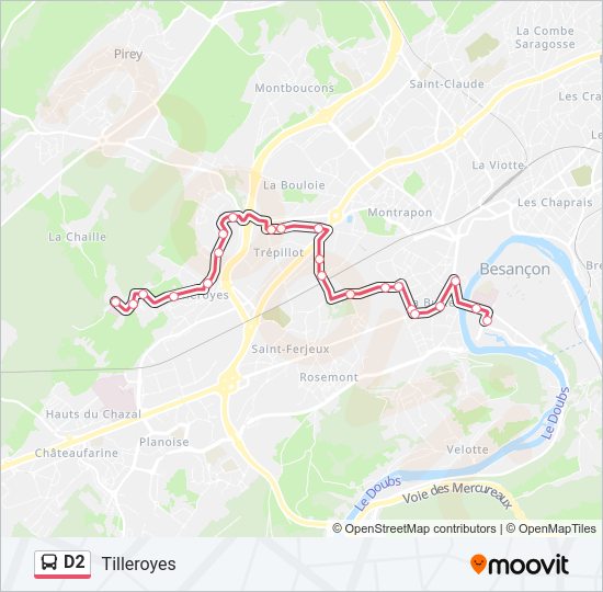 Plan de la ligne D2 de bus