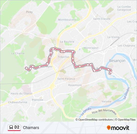 Plan de la ligne D2 de bus