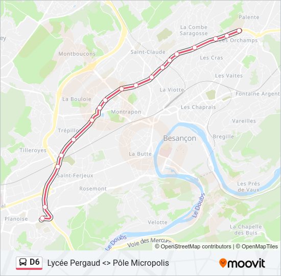 Plan de la ligne D6 de bus