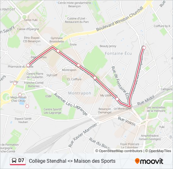 Plan de la ligne D7 de bus