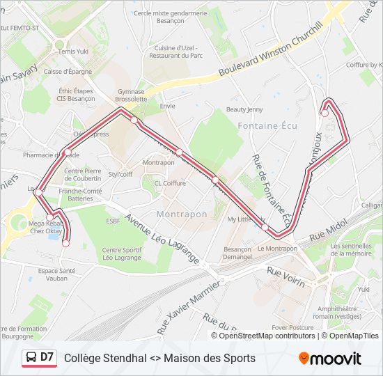 Plan de la ligne D7 de bus