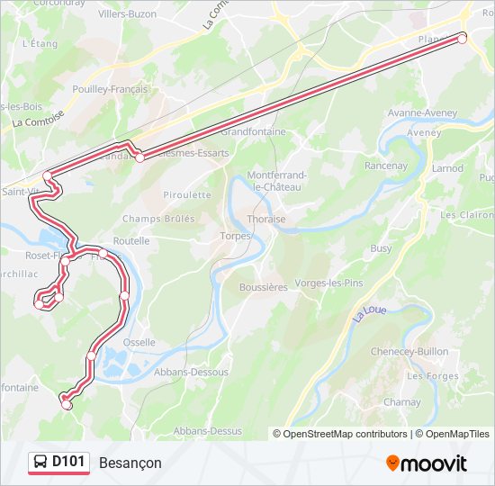 Plan de la ligne D101 de bus