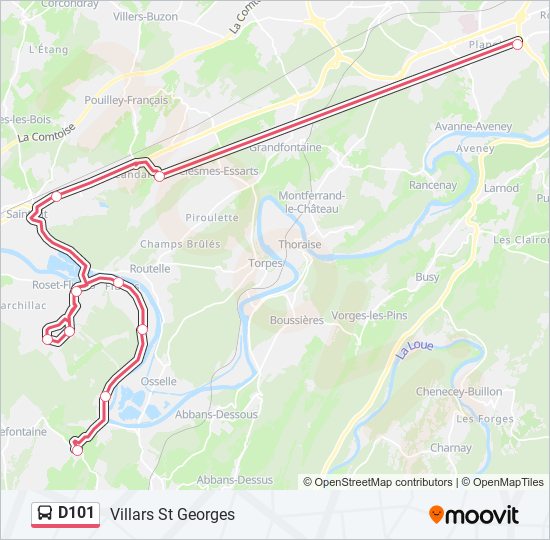 Plan de la ligne D101 de bus