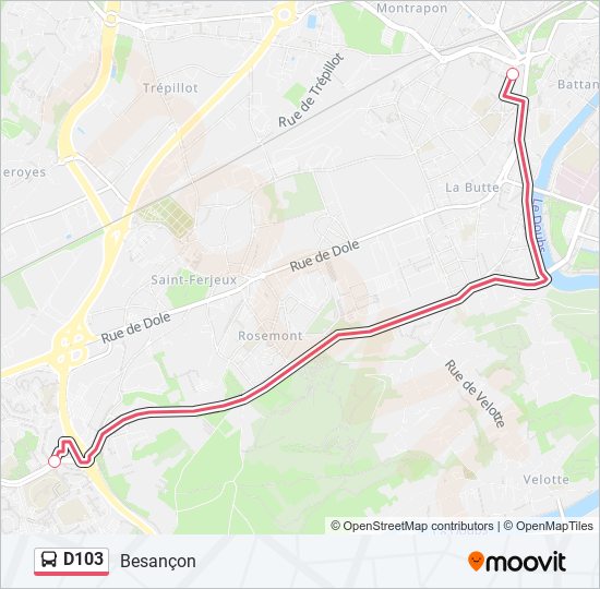 Plan de la ligne D103 de bus