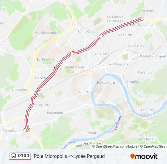 Plan de la ligne D104 de bus