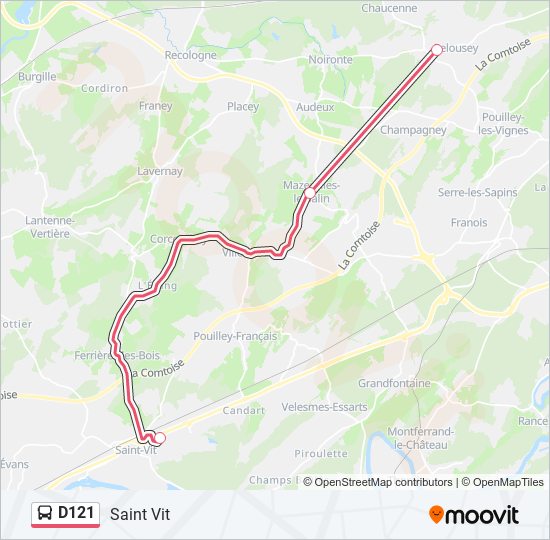 Plan de la ligne D121 de bus