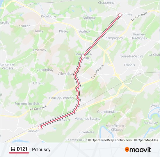 Plan de la ligne D121 de bus