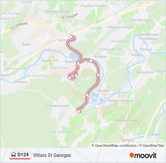 Plan de la ligne D124 de bus