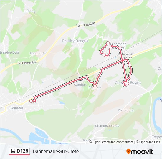 Plan de la ligne D125 de bus