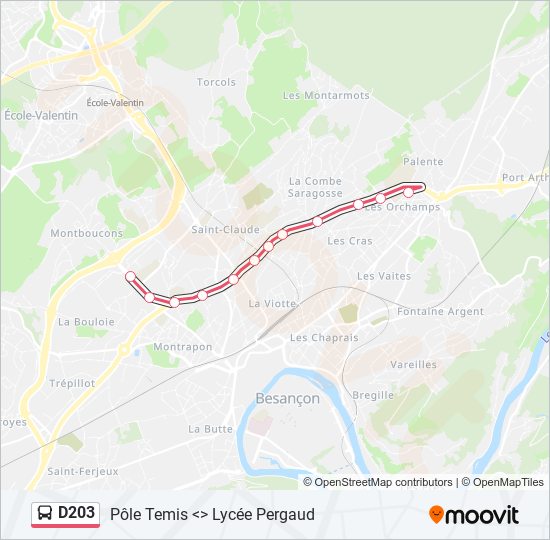 Plan de la ligne D203 de bus