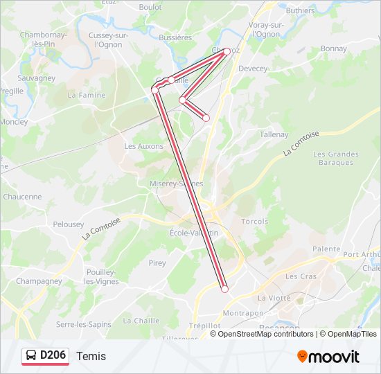 Plan de la ligne D206 de bus