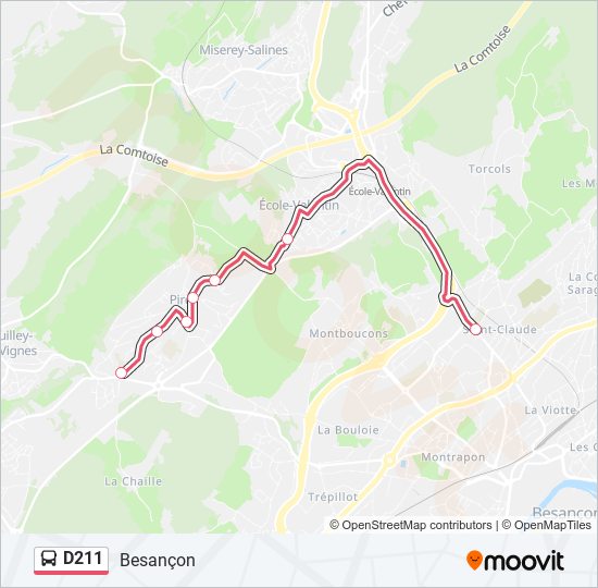 Plan de la ligne D211 de bus