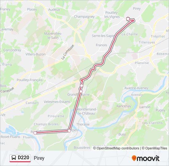 Plan de la ligne D220 de bus