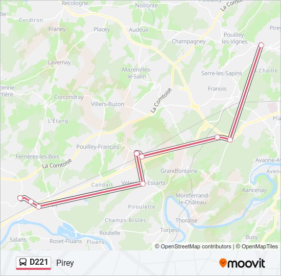 Plan de la ligne D221 de bus