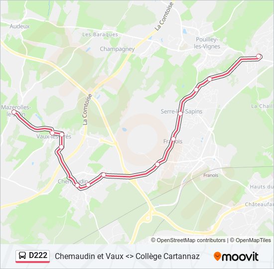 Plan de la ligne D222 de bus