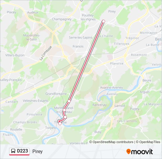 Plan de la ligne D223 de bus