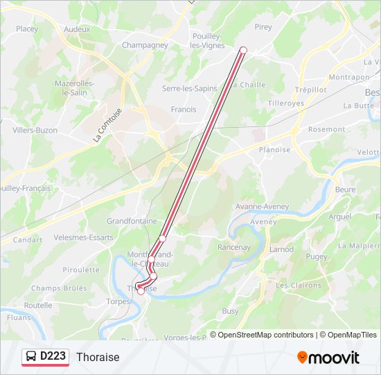 Plan de la ligne D223 de bus