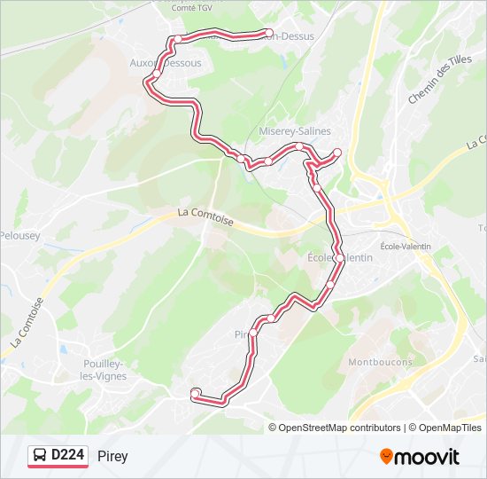 Plan de la ligne D224 de bus