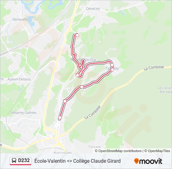 Plan de la ligne D232 de bus