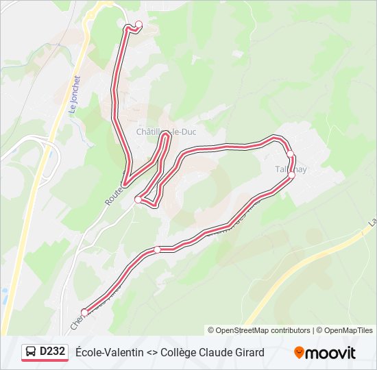 Plan de la ligne D232 de bus