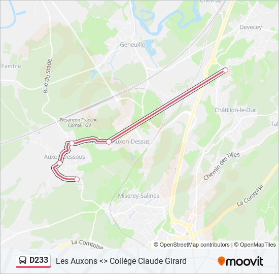 Plan de la ligne D233 de bus