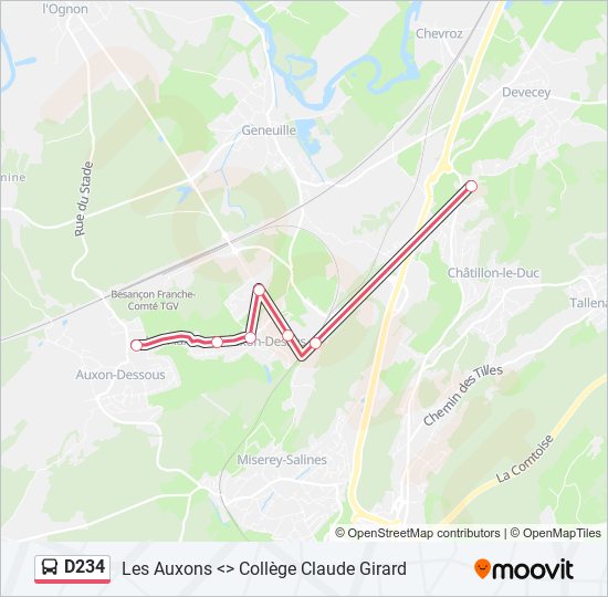 Plan de la ligne D234 de bus