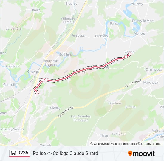 Plan de la ligne D235 de bus