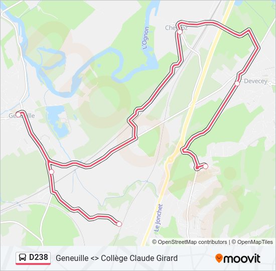 Plan de la ligne D238 de bus