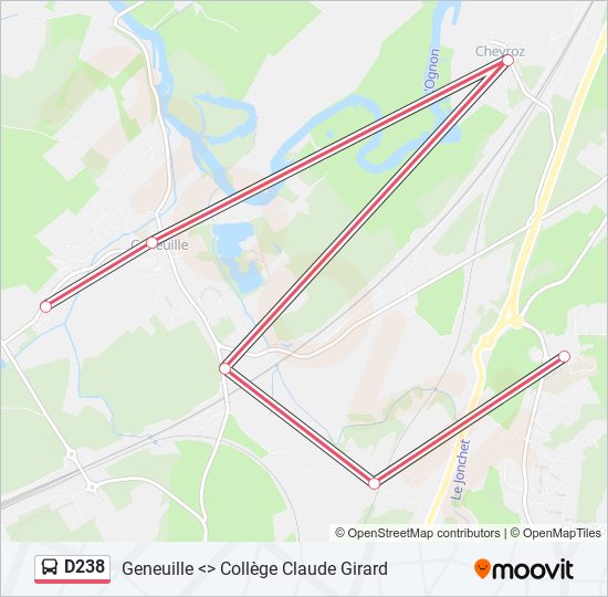 Plan de la ligne D238 de bus