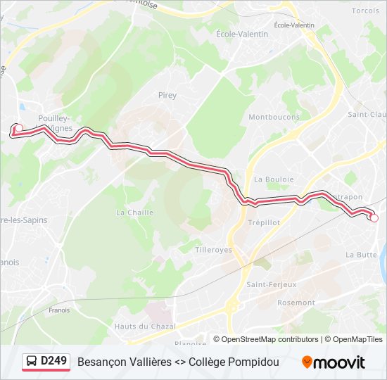 Plan de la ligne D249 de bus