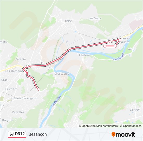 Plan de la ligne D312 de bus