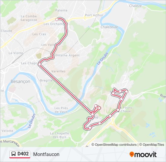 Plan de la ligne D402 de bus