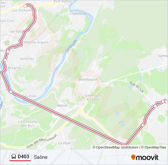 Plan de la ligne D403 de bus