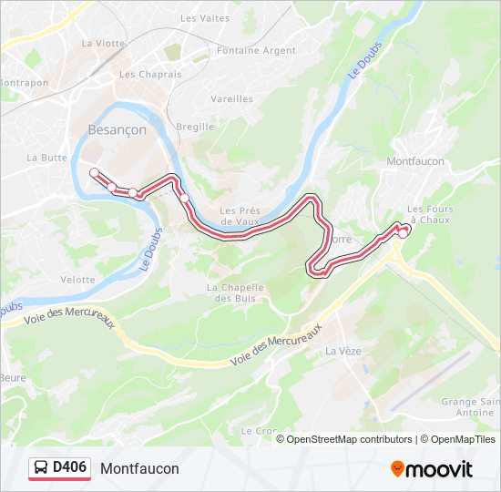 Plan de la ligne D406 de bus