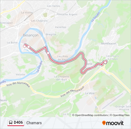 Plan de la ligne D406 de bus