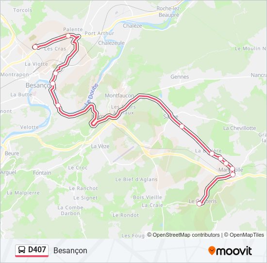 Plan de la ligne D407 de bus