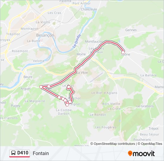 Plan de la ligne D410 de bus