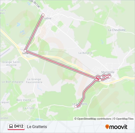 Plan de la ligne D412 de bus