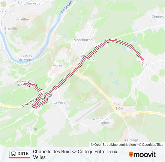 Plan de la ligne D416 de bus