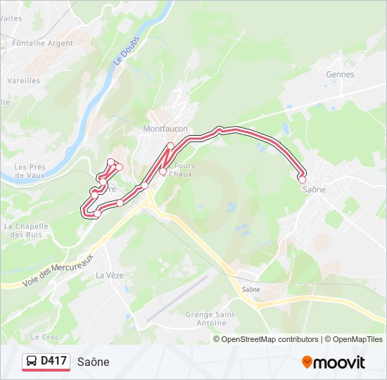 Plan de la ligne D417 de bus