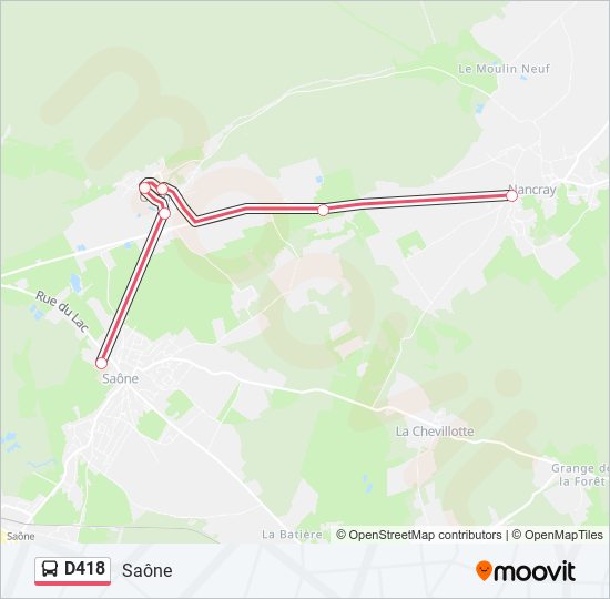 Plan de la ligne D418 de bus
