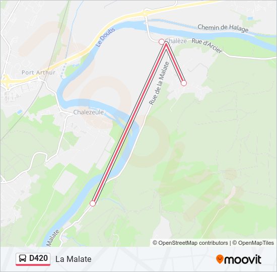 Plan de la ligne D420 de bus