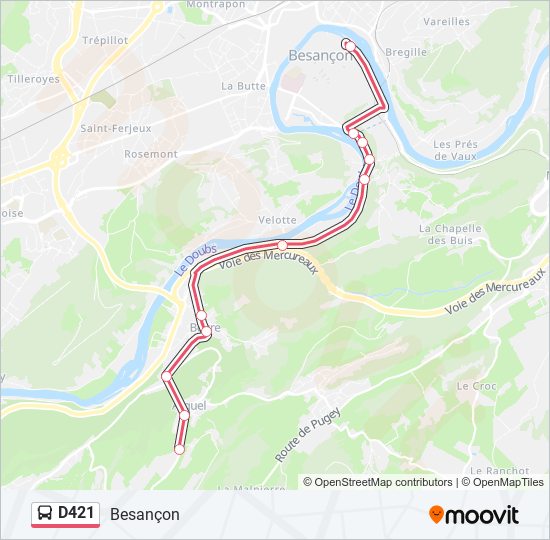 Plan de la ligne D421 de bus