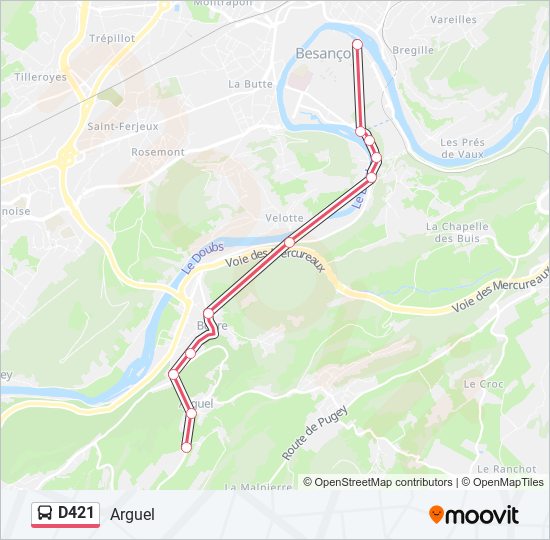 Plan de la ligne D421 de bus