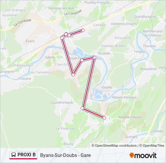 Plan de la ligne PROXI B de bus